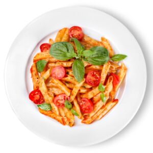 メニューの一例。ショートパスタ、マルゲリータ風